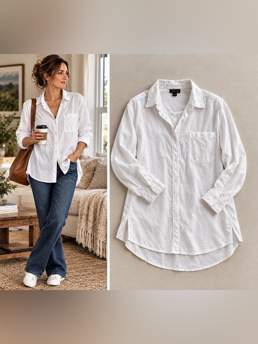 Beachlunchlounge White Button Down Shirt Size 2X